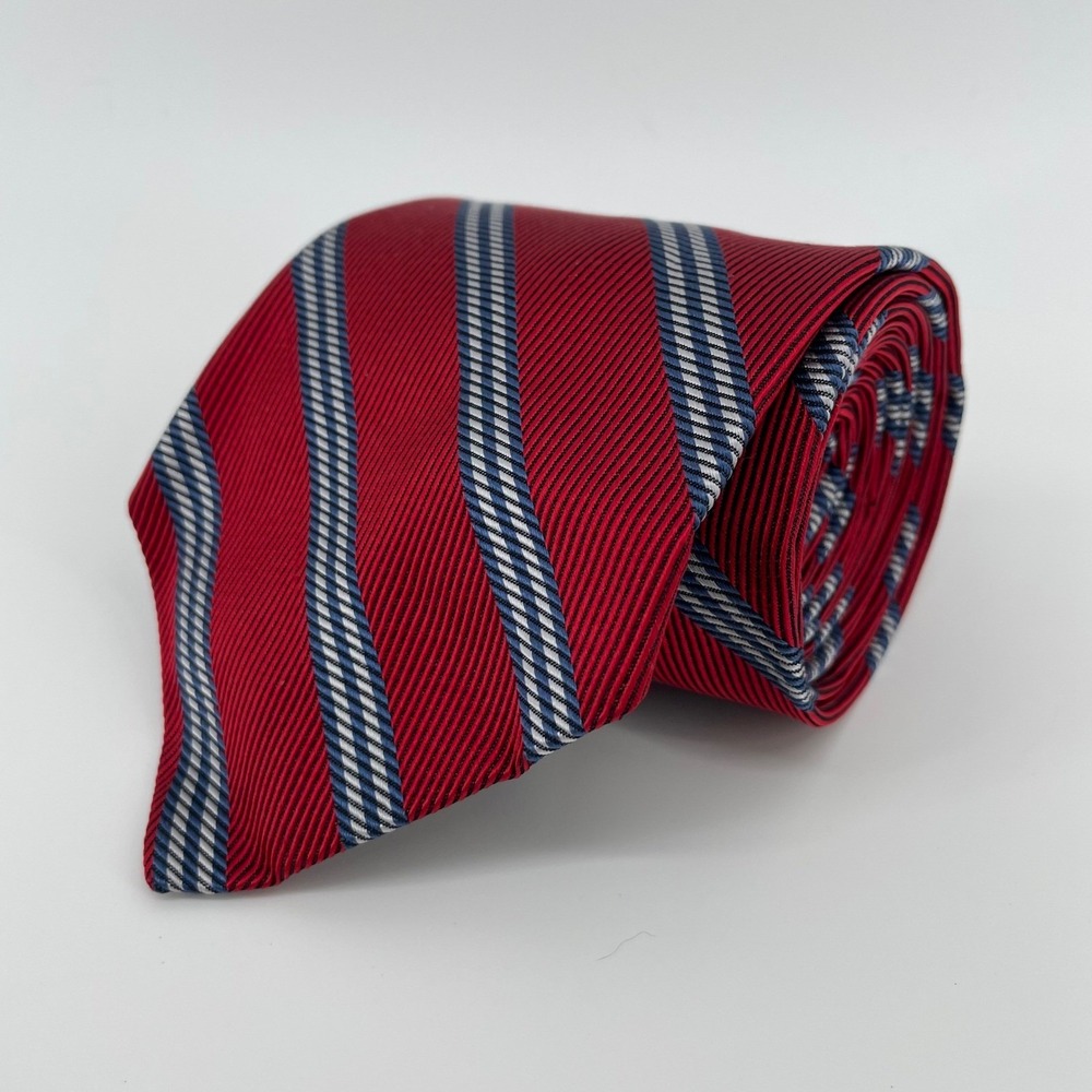 Brooks Brothers Basics Men's Red Blue White Striped Silk Necktie Made in USA